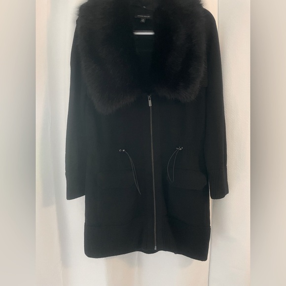 Banana Republic Black Jacket/sweater with Fur Trim Full Zip Banana Republic, Med - Picture 6 of 6